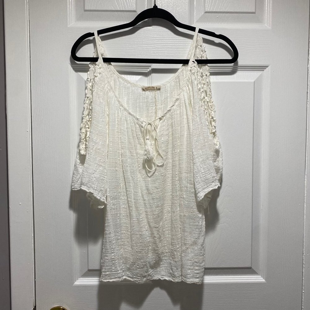 Sunflower Cold Shoulder Women's Top Light Weight Linen Size M ~Made In Italy